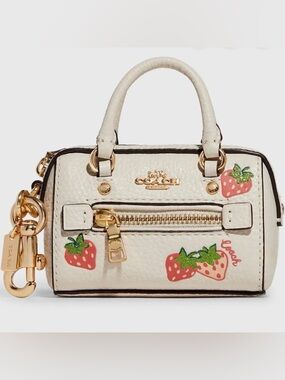 NWT Coach Towan Mini Satchel Bag Charm Keyring with Pink Strawberry pattern